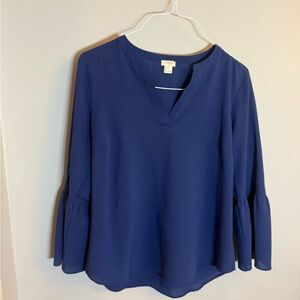 J.Crew Navy Split-Neck Bell Sleeve Blouse – Size M